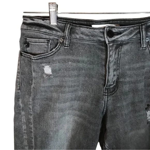 Kancan bermuda shorts 9/28 gray fringed hem stretch distressed 10” inseam - Picture 2 of 9